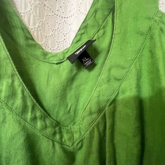 Linen Green Sleeveless long midi Dress summer lightweight tiered cottage skirt - Picture 3 of 4